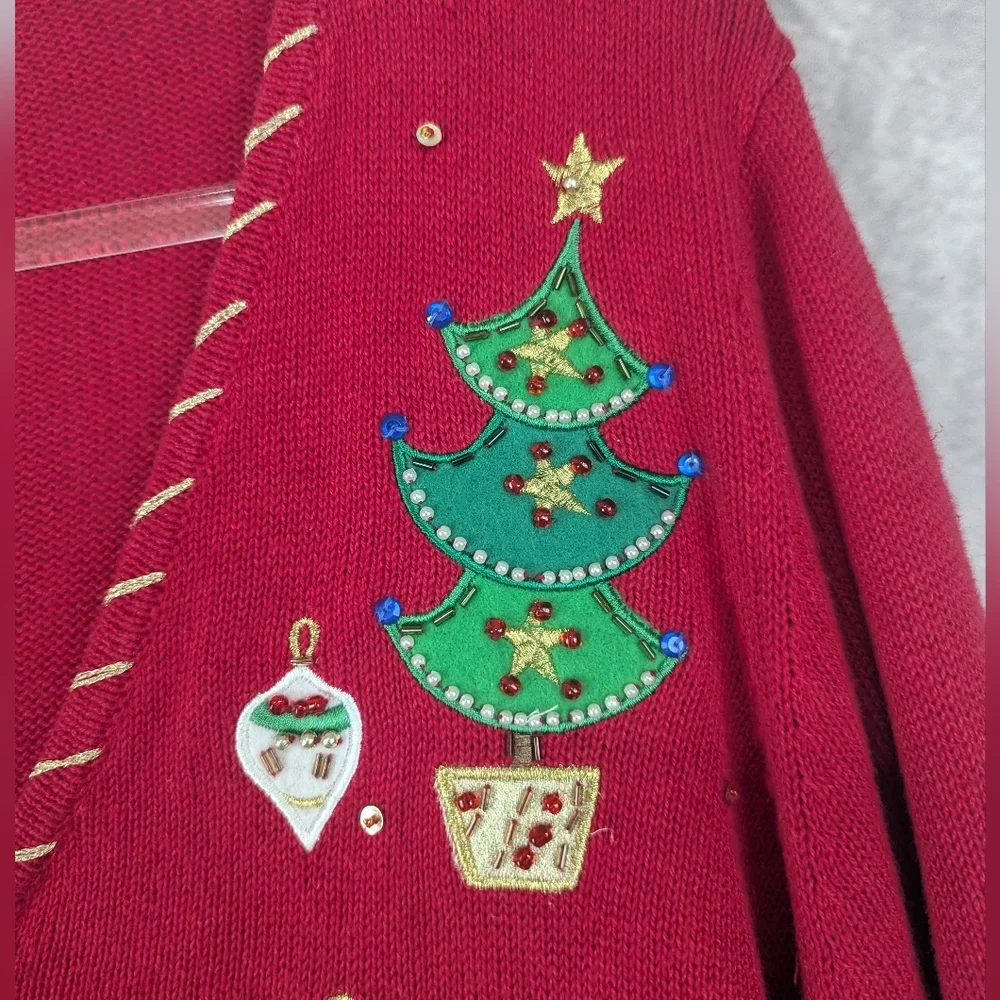Tiara International Christmas Collection Size XL Beaded/Sequin Cardigan Sweater - Picture 7 of 16